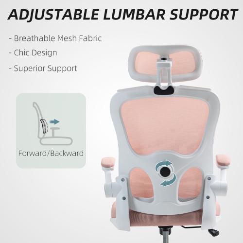 HOMCOM Ergonomic Office Chair with Flip-up Armrest, Executive Mesh Desk Chair with Coat Hanger, Rotatable Headrest, Adjustable Lumbar Support, Tilt