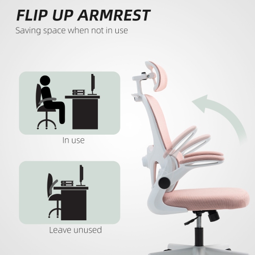 HOMCOM Ergonomic Office Chair with Flip-up Armrest, Executive Mesh Desk Chair with Coat Hanger, Rotatable Headrest, Adjustable Lumbar Support, Tilt