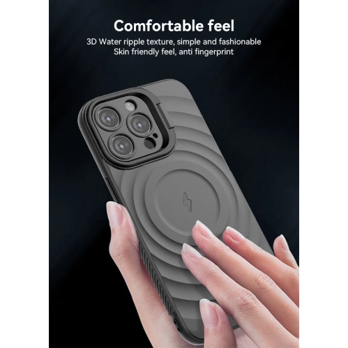 Suitable for iPhone 16 pro mobile phone case lens full cover invisible bracket corrugated anti-fall mobile phone case - black