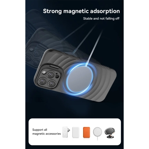 Suitable for iPhone 13 promax mobile phone case lens full cover invisible bracket corrugated anti-fall mobile phone case - black