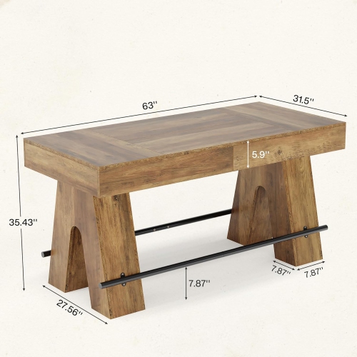 Tribesigns 63" Dining Table for 4-6, Counter Height Kitchen Table with Metal Footrest, High Top Bar Counter Tables with Sturdy Base for Dining Room,