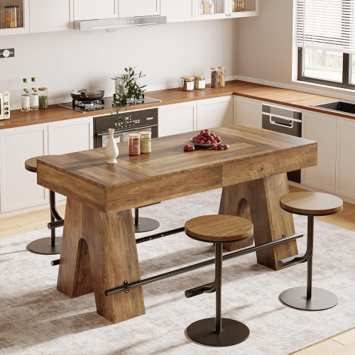 Tribesigns 63" Dining Table for 4-6, Counter Height Kitchen Table with Metal Footrest, High Top Bar Counter Tables with Sturdy Base for Dining Room,