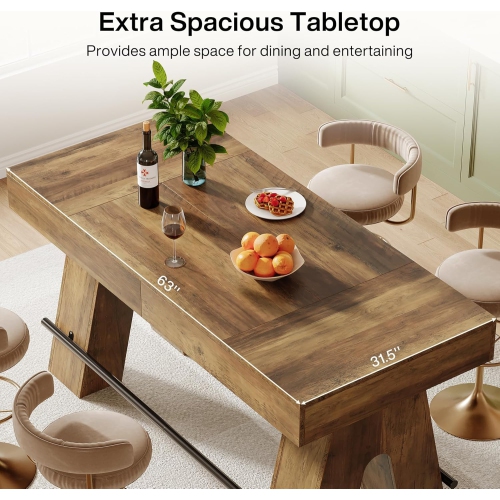 Tribesigns 63" Dining Table for 4-6, Counter Height Kitchen Table with Metal Footrest, High Top Bar Counter Tables with Sturdy Base for Dining Room,