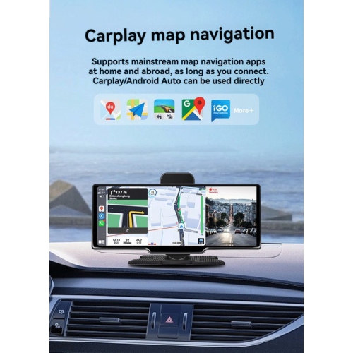 Car Dash Cam with Screen Mirroring: 10.26-inch touchscreen+front and rear dual recording+wireless CarPlay navigation+reverse assist + multimedia