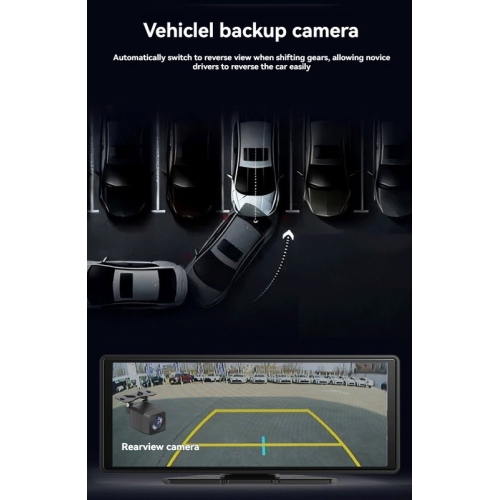 Car Dash Cam with Screen Mirroring: 10.26-inch touchscreen+front and rear dual recording+wireless CarPlay navigation+reverse assist + multimedia