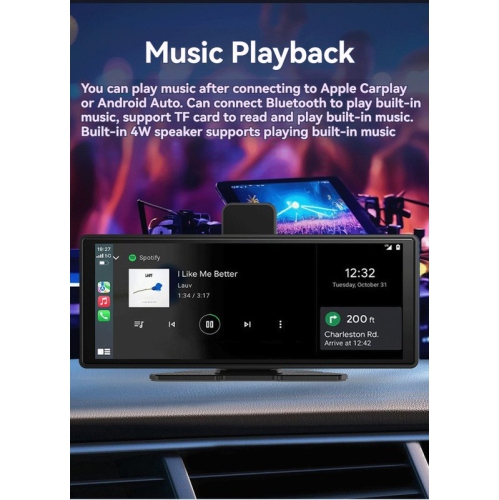 9-inch CarPlay front and rear dual-recording dashcam - CarPlay smart screen convenient navigation, smart Bluetooth, MP5 player, in-car screen