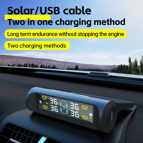 Car tire pressure monitor with LCD display and 4 external sensors for passenger cars, SUVs, MPVs, sedans, station wagons, campers, etc.