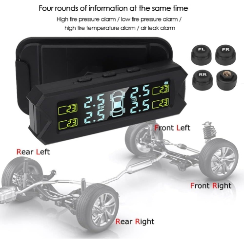 Système de surveillance de la pression des pneus, réglage de l'écran solaire rotatif, avec 4 capteurs externes, accessoires pour l'auto
