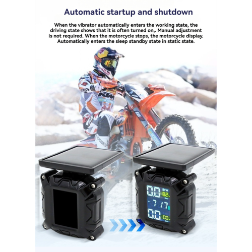 Moniteur de pression des pneus pour motocyclette, capteur externe, énergie solaire/écran carré trois couleurs/avertisseur de flash - Support
