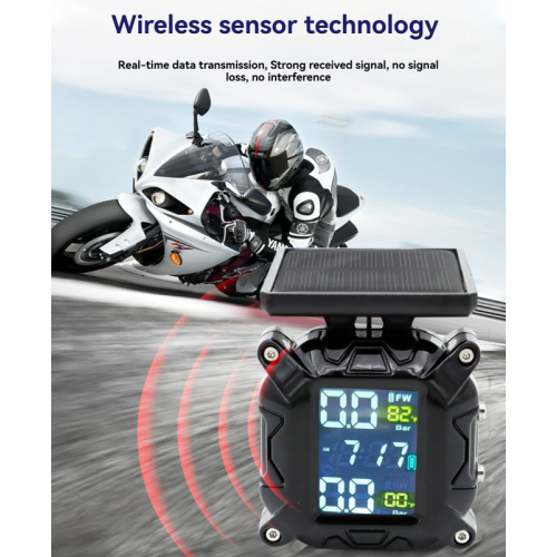 Moniteur de pression des pneus pour motocyclette, capteur externe, énergie solaire/écran carré trois couleurs/avertisseur de flash - Support