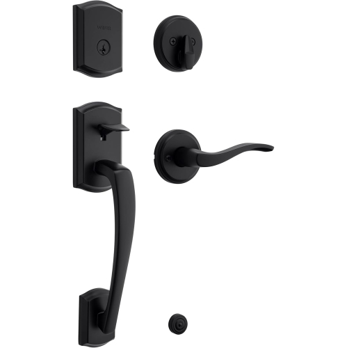 Weiser Matte Black Front Door Lock and Handle Set, Prescott Deadbolt Lock and Handleset
