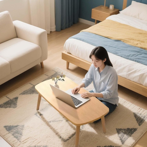 Modern Foldable Floor Table for Small Spaces, Study, Home, Computer, Natrual