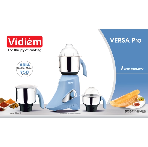 Vidiem Versa Pro Mixer Grinder 110V – 3 Stainless Steel Jars, 750W Heavy Duty-Motor For Use in Canada & USA – Shock-Proof ABS Body, Self-Locking Jars