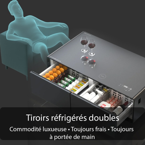 SERA BATHROOM Kendall Smart Coffee Table with Refrigerated Drawers, Bluetooth Speakers, Wireless Charging & LED Touch Control, White