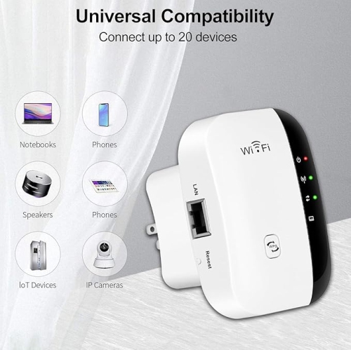 WiFi Extender Wireless Signal Range Booster, 300Mbps 2.4GHz Wi-Fi Repeater with Ethernet Port, 802.11b/g/n Wireless Internet Blast for Home, AP