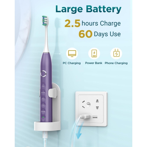 Ultrasonic Toothbrush for Adults - MISSCOZY Reachargeable Electric Toothbrush with 8 Brush Heads, Travling Case, 5 Modes & Smart Timer, Ultra Sonic