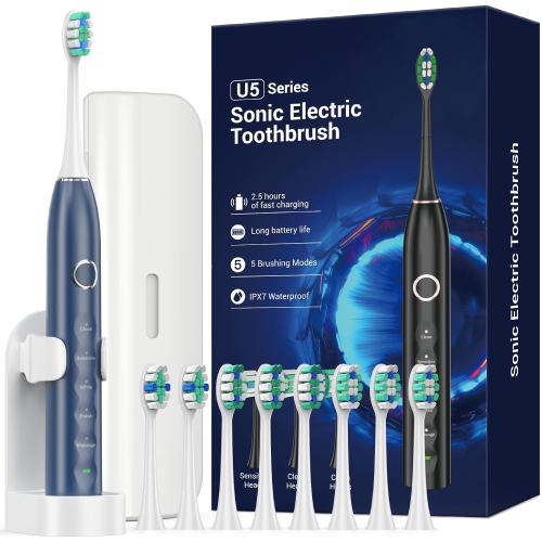 Ultrasonic Toothbrush for Adults - MISSCOZY Reachargeable Electric Toothbrush with 8 Brush Heads, Travling Case, 5 Modes & Smart Timer, Ultra Sonic