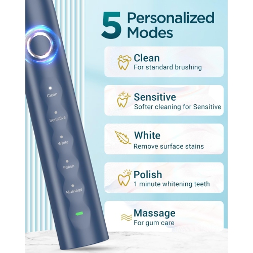 Ultrasonic Toothbrush for Adults - MISSCOZY Reachargeable Electric Toothbrush with 8 Brush Heads, Travling Case, 5 Modes & Smart Timer, Ultra Sonic