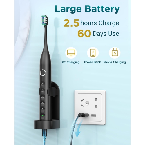 Ultrasonic Toothbrush for Adults - MISSCOZY Reachargeable Electric Toothbrush with 8 Brush Heads, Travling Case, 5 Modes & Smart Timer, Ultra Sonic