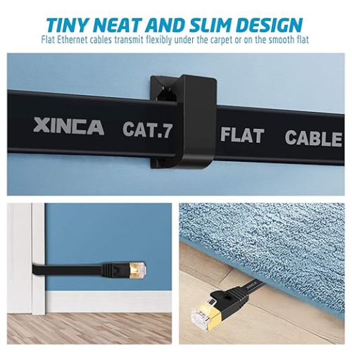 Cat 7 Flat Ethernet Cable 15ft Black,High Speed 10GB Shielded LAN Internet Network Cable-XINCA Ethernet Patch Computer Cable with Snagless Rj45