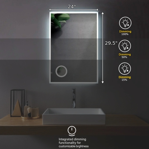 SERA BATHROOM Mirror 24" LED M-1039 with Magnifying Mirror - Frosted