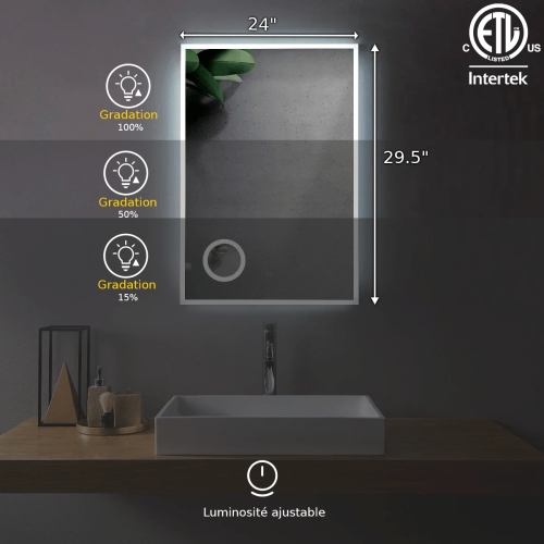 SERA BATHROOM Mirror 24" LED M-1039 with Magnifying Mirror - Frosted