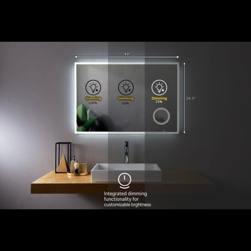 Miroir de SALLE DE BAIN DE 48&nbsp;po LED M-1039 avec loupe, fonction antibuée – givrée
