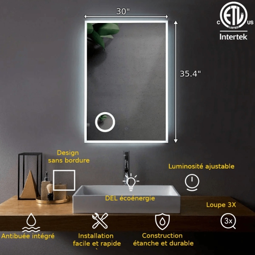 SERA BATHROOM Mirror 30" LED M-1039 with Magnifying Mirror, Anti-fog function - Frosted