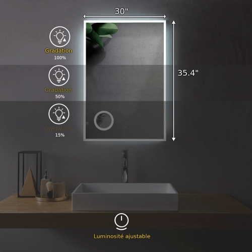 SERA BATHROOM Mirror 30" LED M-1039 with Magnifying Mirror, Anti-fog function - Frosted