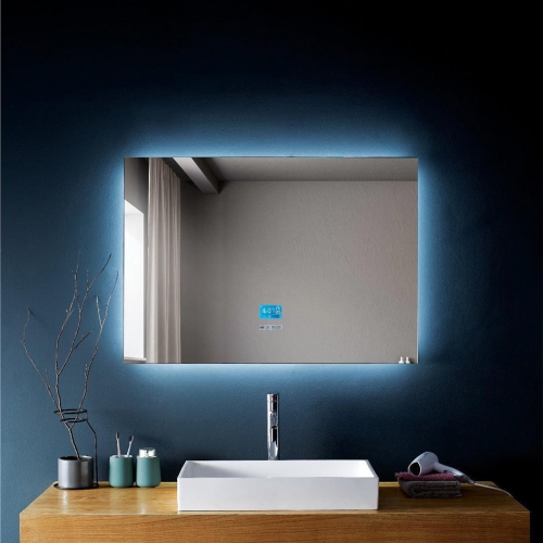 Miroir de SALLE DE BAIN DE 48 po LED rétroéclairé M-971 avec temps, température, désembueur, Bluetooth, haut-parleurs intégrés, Écran intégré -