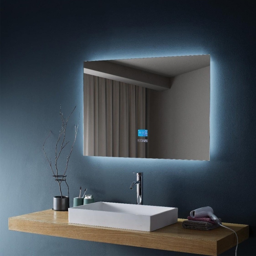 Miroir de SALLE DE BAIN DE 48 po LED rétroéclairé M-971 avec temps, température, désembueur, Bluetooth, haut-parleurs intégrés, Écran intégré -
