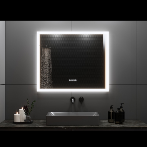 SERA BATHROOM Mirror 36" LED M-205 6000K Cool White, Time and Temperature with Anti fog - Frosted Edge