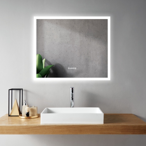SERA BATHROOM Mirror 36" LED M-205 6000K Cool White, Time and Temperature with Anti fog - Frosted Edge