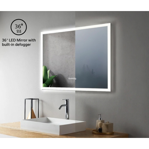 SERA BATHROOM Mirror 36" LED M-205 6000K Cool White, Time and Temperature with Anti fog - Frosted Edge