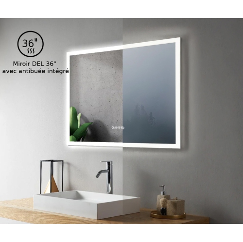 SERA BATHROOM Mirror 36" LED M-205 6000K Cool White, Time and Temperature with Anti fog - Frosted Edge