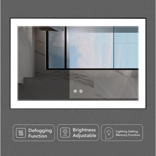 Miroir de SALLE DE BAIN DE 36&nbsp;po LED M-36 à bord givré – Cadre noir