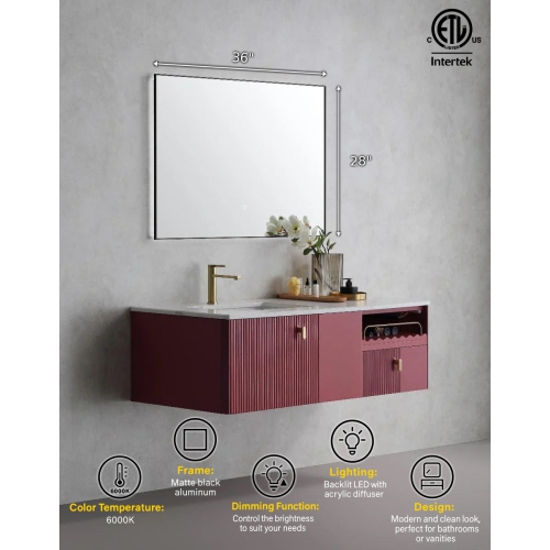 Miroir de SALLE DE BAIN DE 36&nbsp;po LED Urban de SERA - Cadre noir