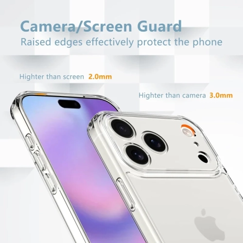 Designed for iPhone 17 Pro Max 5G Case, Clear Anti-Yellowing Phone Cover with 2 Pack 9H Tempered Glass Screen Protector, Military Grade Drop