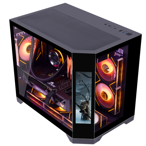 Uniway Gaming PC with Side Display -Black- Ryzen 9600X, RTX 5070, 32 GB DDR5, 1 TB NVMe SSD, AIO Liquid Cooler, Windows 11 Pro, AI-Ready, 1-Year