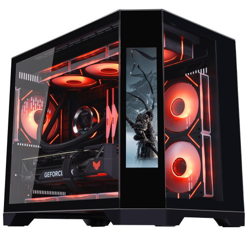 Uniway Gaming PC with Side Display -Black- Ryzen 9600X, RTX 5060, 32 GB DDR5, 1 TB NVMe SSD, AIO Liquid Cooler, Windows 11 Pro, AI-Ready, 1-Year