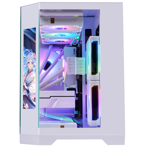 Uniway Gaming PC with Side Display -White- Ryzen 9600X, RTX 5060, 32 GB DDR5, 1 TB NVMe SSD, AIO Liquid Cooler, Windows 11 Pro, AI-Ready, 1-Year