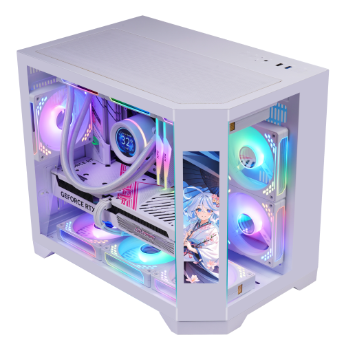 Uniway Gaming PC with Side Display -White- Ryzen 9600X, RTX 5060, 32 GB DDR5, 1 TB NVMe SSD, AIO Liquid Cooler, Windows 11 Pro, AI-Ready, 1-Year