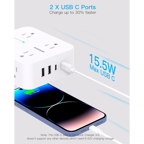 Surge Protector Power Bar - 8 Outlets 4 USB Charging Ports(2 USB C), Power Strip with 5Ft Braided Extension Cord, Flat Plug, Wall Mount Desk USB C