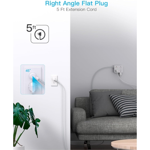 Surge Protector Power Bar - 8 Outlets 4 USB Charging Ports(2 USB C), Power Strip with 5Ft Braided Extension Cord, Flat Plug, Wall Mount Desk USB C