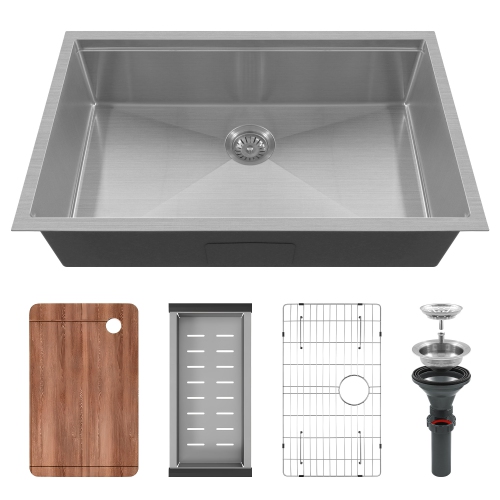 Évier de cuisine sous comptoir de 32 x 19&nbsp;po avec rebord et planche à découper, acier inoxydable 304 brossé, panier de vidange 425&nbsp;mm et