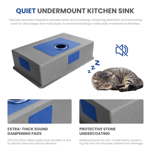 Évier de cuisine à un bol de 30 x 18 po en acier inoxydable brossé, 3,0 mm épais avec coins R10, drain et panier à grille inclus