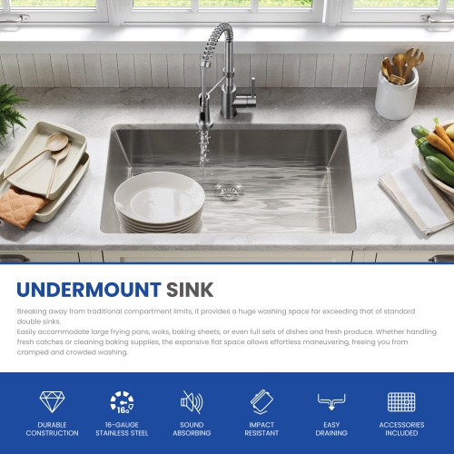 32x19 Inch Undermount Single Bowl Kitchen Sink in Brushed Stainless Steel, 3.0mm Thick with R10 Corners, Drain Assembly & Grid Basket Included