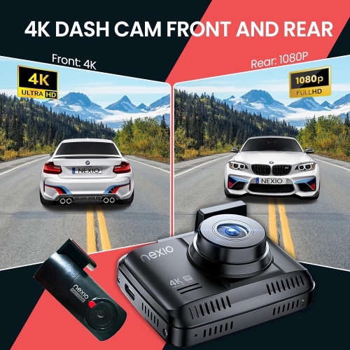 Nexio N5Pr 4K UHD + 1080P Dual Recording +64GB FREE Memory Card, Night Vision, WiFi, ADAS, 24hrs Parking mode monitoring
