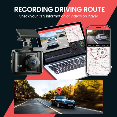 Nexio N5Pr 4K UHD + 1080P Dual Recording +64GB FREE Memory Card, Night Vision, WiFi, ADAS, 24hrs Parking mode monitoring