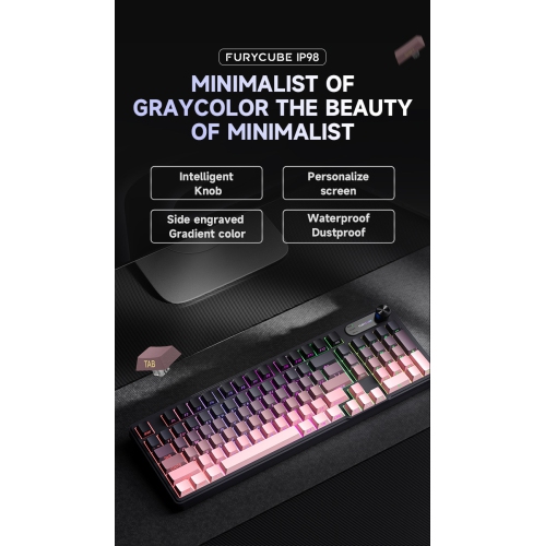 Mechanical Feel Waterproof Keyboard for PC Gaming and Esports, Wired Silent Keyboard - 98 Keys/White Outline [Triple Mode Wired + Wireless 2.4g +